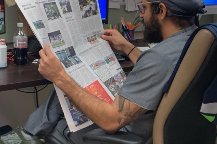 The Citizen made it out to the streets of San Antonio as R.N. Jason Pulido is pictured here reading the Citizen on his lunch break at Audie Murphy Veterans Hospital. 