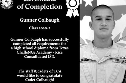 TCA CADET COMPLETES REQUIREMENTS FOR HIGH SCHOOL DIPLOMA
