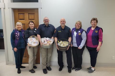 The Weimar Encore Lions presented snacks to the city Police Department in gratitude and appreciation for their commitment to our community. Shown presenting snacks are Lions Mary Ann Brenner, Cathy Pittman and Carol Scharnberg with Office Robin Allen, Sgt Josh Jones and Chief Mark Jameson.